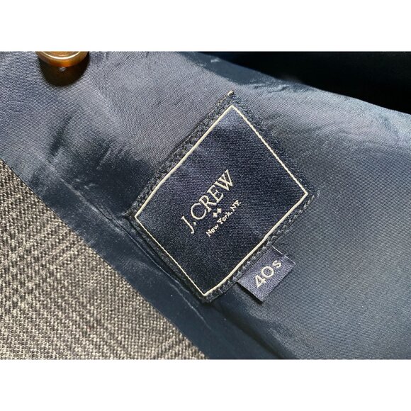 J. Crew Mens Gray Glen Plaid Wool Blazer Size 40S 2Button Notch Lapel Lined Blue - Picture 3 of 16